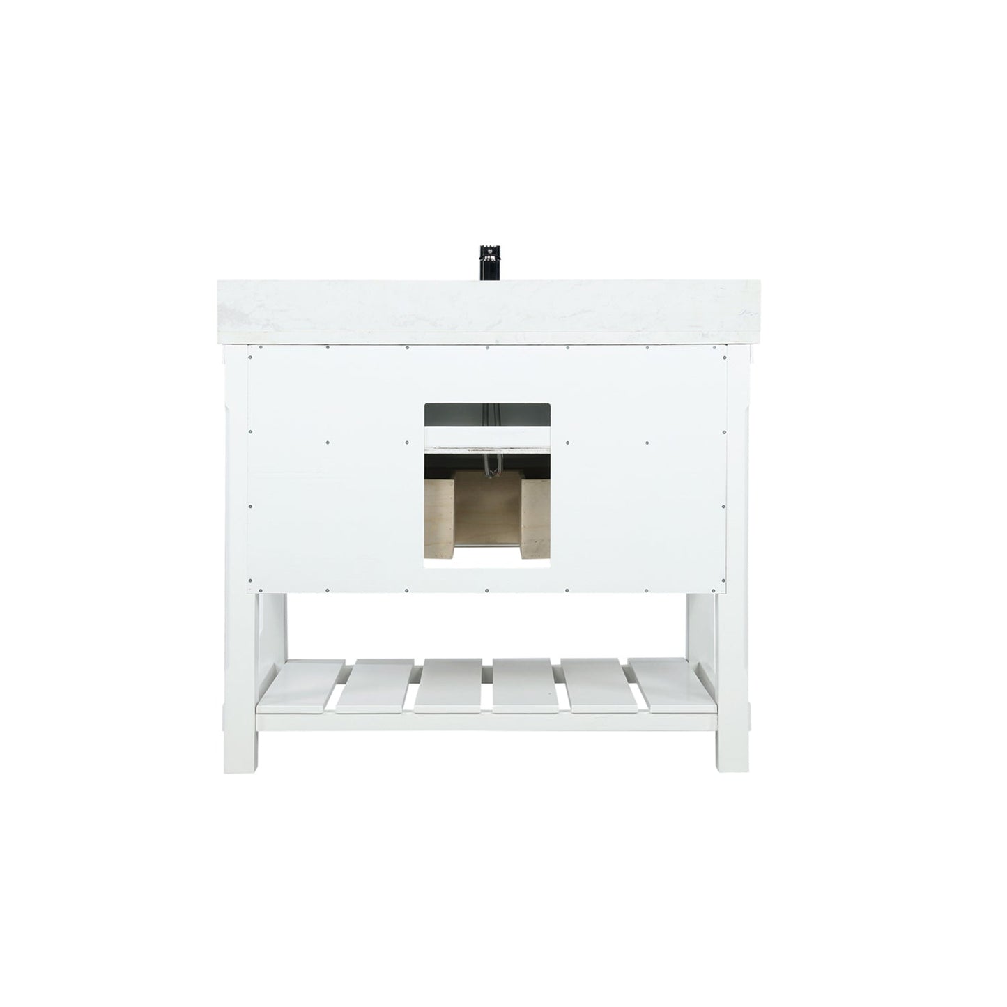 Georgia 42" Single Bathroom Vanity Set in White and Aosta White Composite Stone Top with White Farmhouse Basin without Mirror
