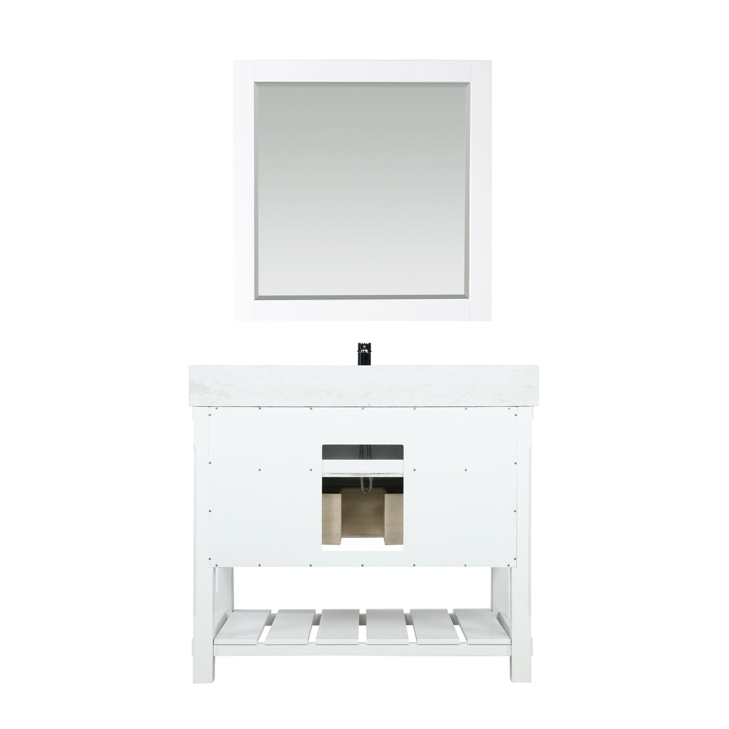 Georgia 42" Single Bathroom Vanity Set in White and Aosta White Composite Stone Top with White Farmhouse Basin with Mirror