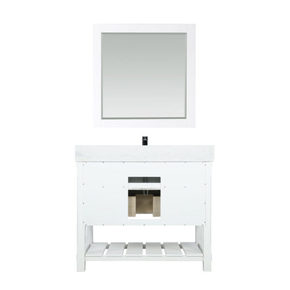 Georgia 42" Single Bathroom Vanity Set in White and Aosta White Composite Stone Top with White Farmhouse Basin with Mirror