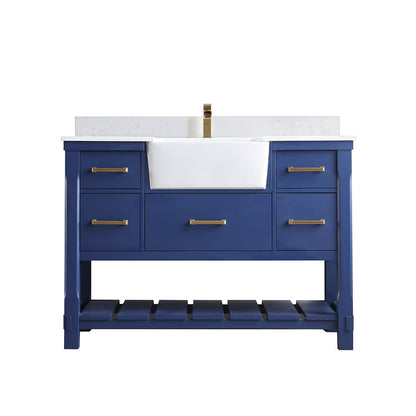 Georgia 48" Single Bathroom Vanity Set in Jewelry Blue and Aosta White Composite Stone Top with White Farmhouse Basin without Mirror