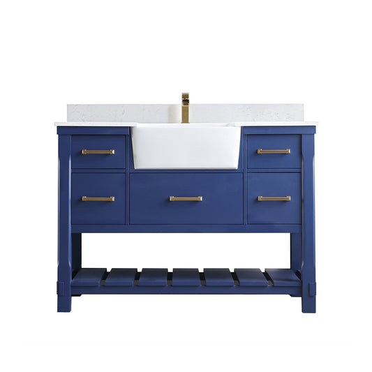 Georgia 48" Single Bathroom Vanity Set in Jewelry Blue and Aosta White Composite Stone Top with White Farmhouse Basin without Mirror