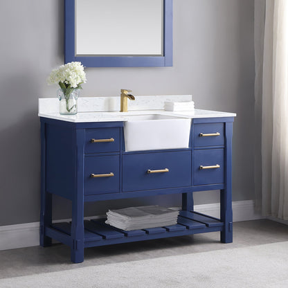 Georgia 48" Single Bathroom Vanity Set in Jewelry Blue and Aosta White Composite Stone Top with White Farmhouse Basin without Mirror