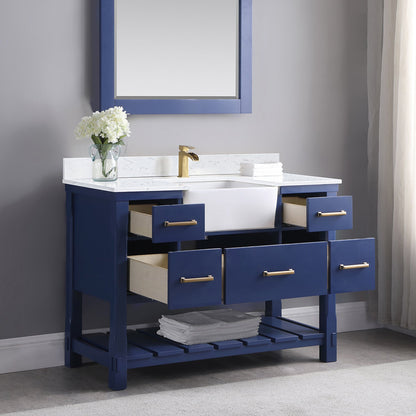 Georgia 48" Single Bathroom Vanity Set in Jewelry Blue and Aosta White Composite Stone Top with White Farmhouse Basin without Mirror