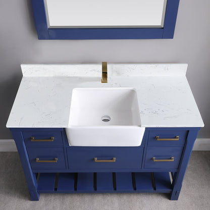 Georgia 48" Single Bathroom Vanity Set in Jewelry Blue and Aosta White Composite Stone Top with White Farmhouse Basin with Mirror