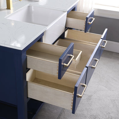 Georgia 48" Single Bathroom Vanity Set in Jewelry Blue and Aosta White Composite Stone Top with White Farmhouse Basin with Mirror