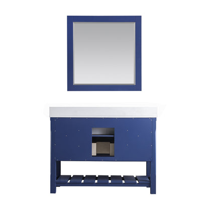 Georgia 48" Single Bathroom Vanity Set in Jewelry Blue and Aosta White Composite Stone Top with White Farmhouse Basin with Mirror