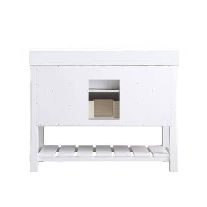 Georgia 48" Single Bathroom Vanity Set in White and Aosta White Composite Stone Top with White Farmhouse Basin without Mirror
