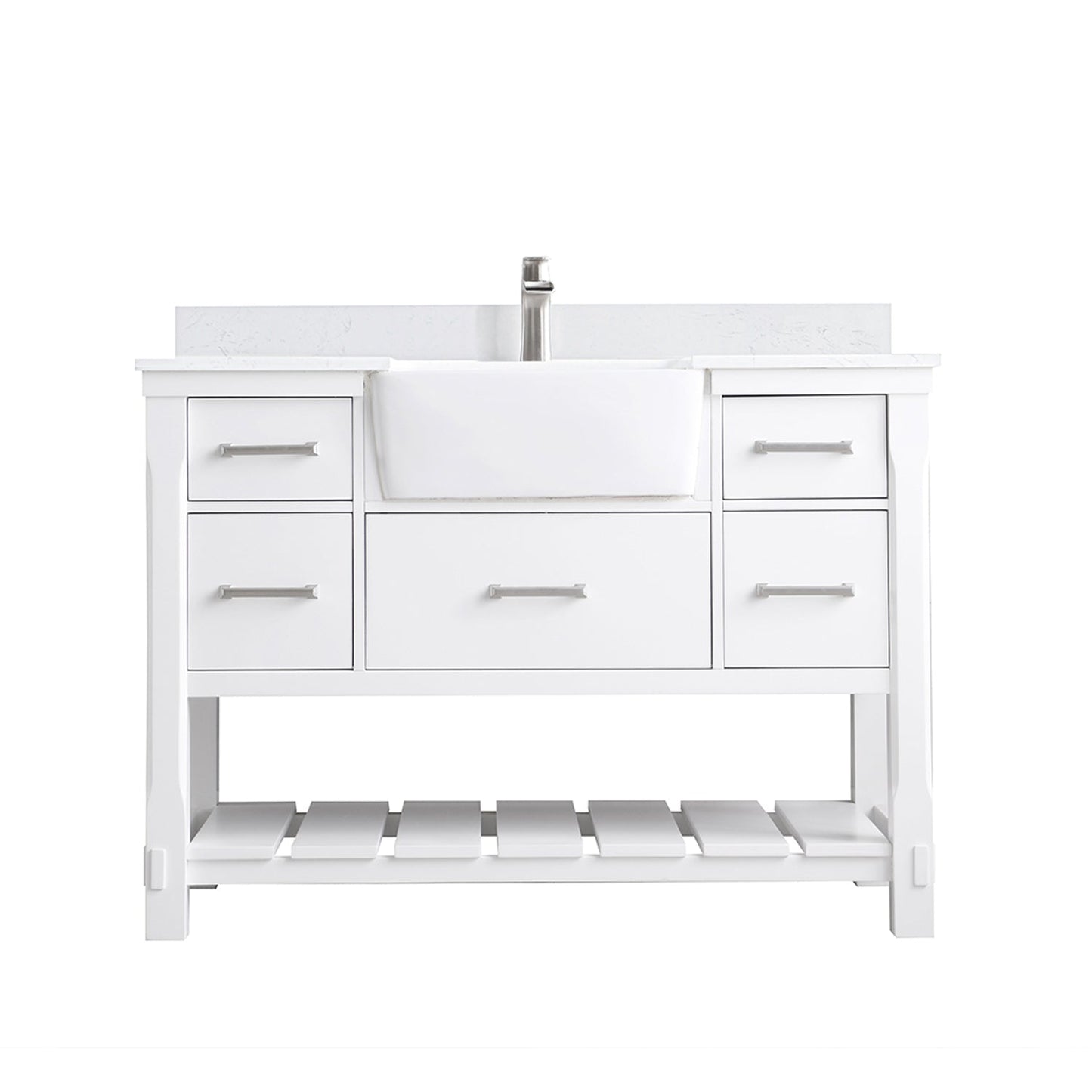 Georgia 48" Single Bathroom Vanity Set in White and Aosta White Composite Stone Top with White Farmhouse Basin without Mirror