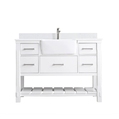 Georgia 48" Single Bathroom Vanity Set in White and Aosta White Composite Stone Top with White Farmhouse Basin without Mirror