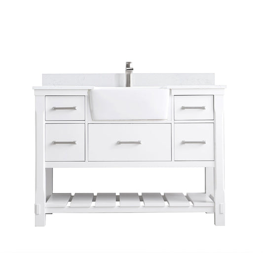 Georgia 48" Single Bathroom Vanity Set in White and Aosta White Composite Stone Top with White Farmhouse Basin without Mirror