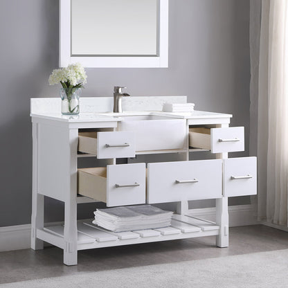 Georgia 48" Single Bathroom Vanity Set in White and Aosta White Composite Stone Top with White Farmhouse Basin without Mirror