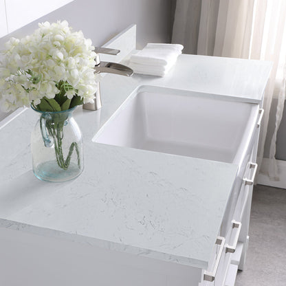 Georgia 48" Single Bathroom Vanity Set in White and Aosta White Composite Stone Top with White Farmhouse Basin without Mirror