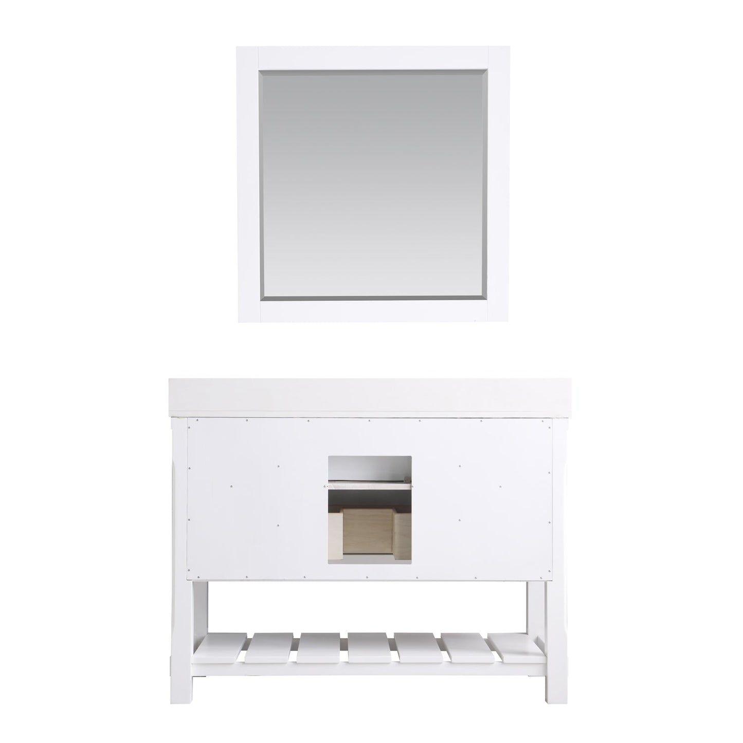 Georgia 48" Single Bathroom Vanity Set in White and Aosta White Composite Stone Top with White Farmhouse Basin with Mirror