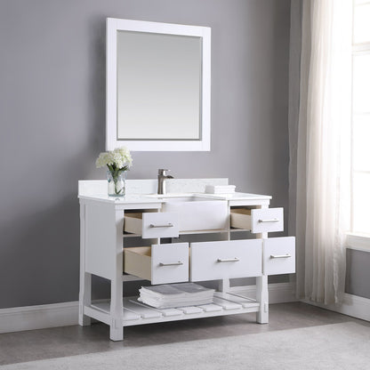 Georgia 48" Single Bathroom Vanity Set in White and Aosta White Composite Stone Top with White Farmhouse Basin with Mirror