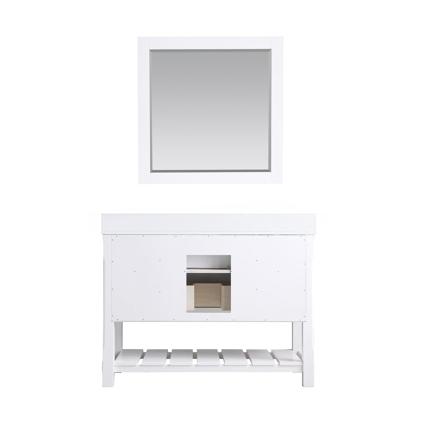 Georgia 48" Single Bathroom Vanity Set in White and Aosta White Composite Stone Top with White Farmhouse Basin with Mirror