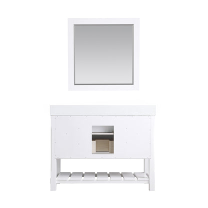 Georgia 48" Single Bathroom Vanity Set in White and Aosta White Composite Stone Top with White Farmhouse Basin with Mirror