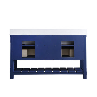 Georgia 60" Double Bathroom Vanity Set in Jewelry Blue and Aosta White Composite Stone Top with White Farmhouse Basin without Mirror