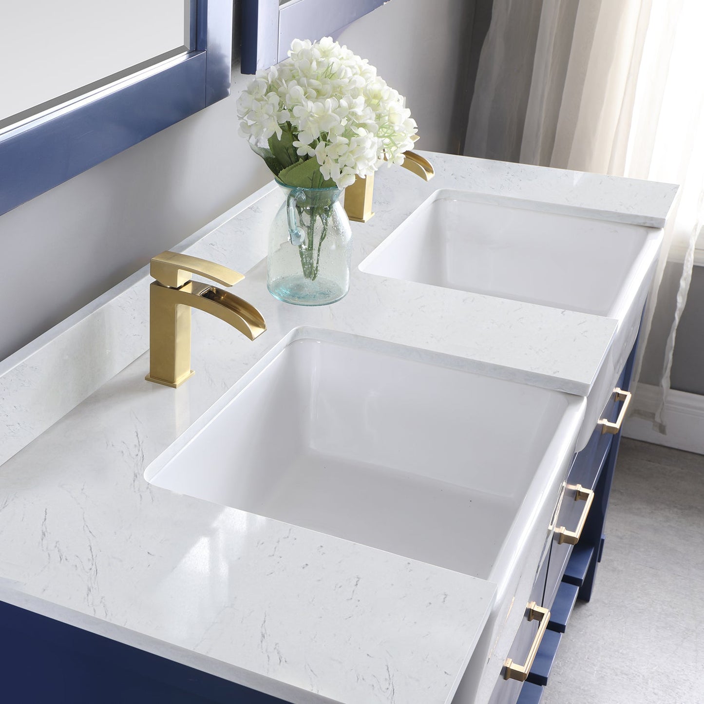 Georgia 60" Double Bathroom Vanity Set in Jewelry Blue and Aosta White Composite Stone Top with White Farmhouse Basin without Mirror