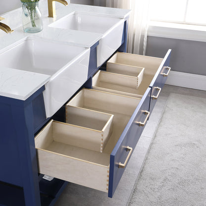 Georgia 60" Double Bathroom Vanity Set in Jewelry Blue and Aosta White Composite Stone Top with White Farmhouse Basin without Mirror