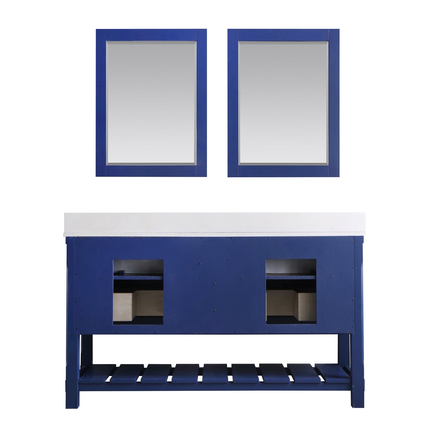 Georgia 60" Double Bathroom Vanity Set in Jewelry Blue and Aosta White Composite Stone Top with White Farmhouse Basin with Mirror