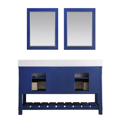 Georgia 60" Double Bathroom Vanity Set in Jewelry Blue and Aosta White Composite Stone Top with White Farmhouse Basin with Mirror
