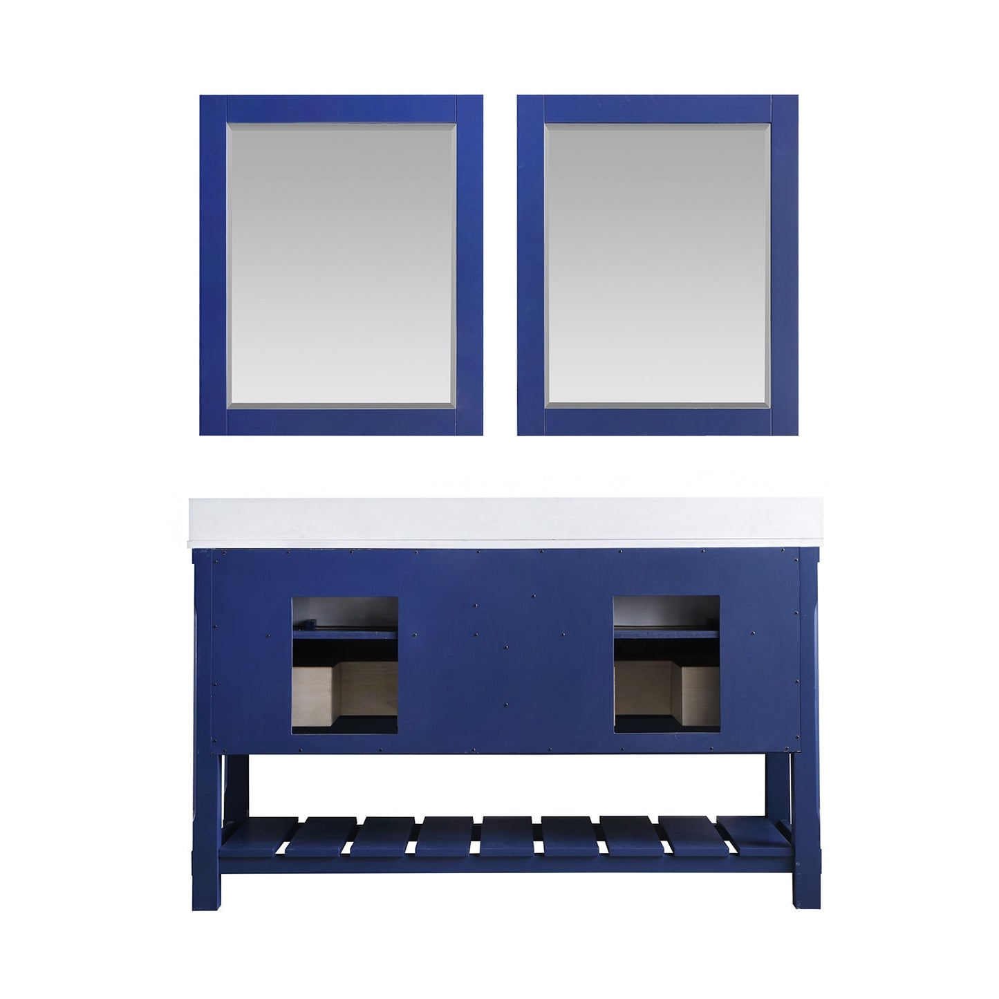 Georgia 60" Double Bathroom Vanity Set in Jewelry Blue and Aosta White Composite Stone Top with White Farmhouse Basin with Mirror