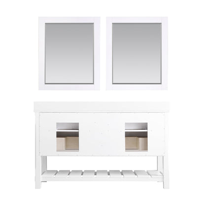 Georgia 60" Double Bathroom Vanity Set in White and Aosta White Composite Stone Top with White Farmhouse Basin with Mirror