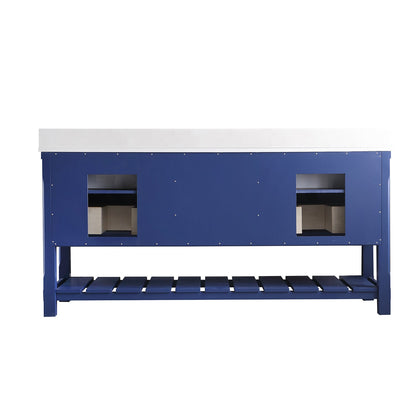 Georgia 72" Double Bathroom Vanity Set in Jewelry Blue and Aosta White Composite Stone Top with White Farmhouse Basin without Mirror