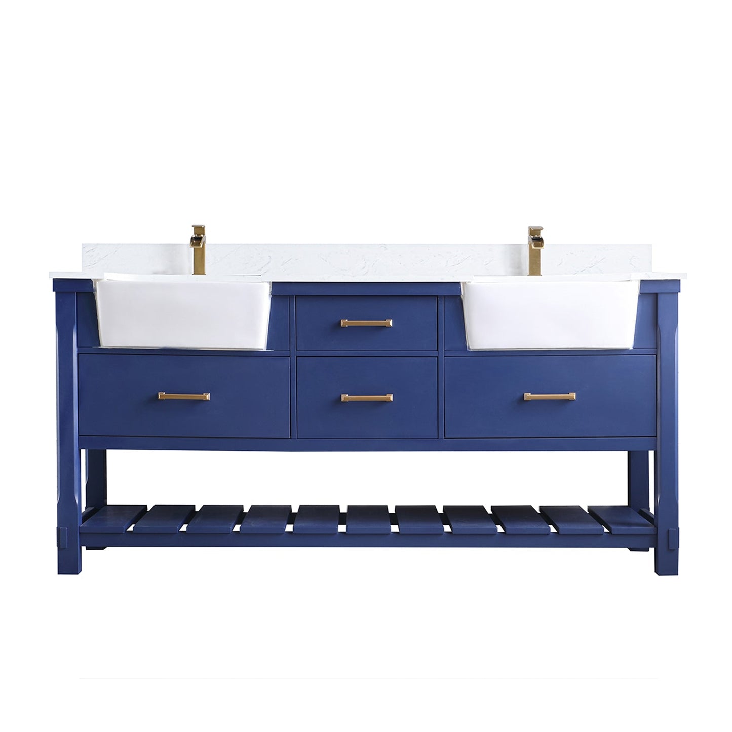 Georgia 72" Double Bathroom Vanity Set in Jewelry Blue and Aosta White Composite Stone Top with White Farmhouse Basin without Mirror