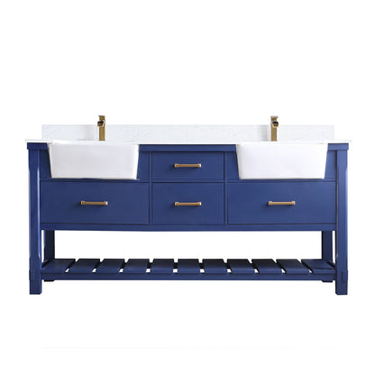 Georgia 72" Double Bathroom Vanity Set in Jewelry Blue and Aosta White Composite Stone Top with White Farmhouse Basin without Mirror