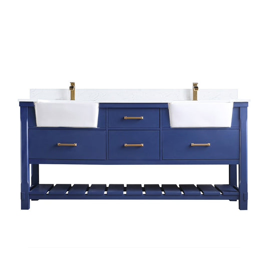 Georgia 72" Double Bathroom Vanity Set in Jewelry Blue and Aosta White Composite Stone Top with White Farmhouse Basin without Mirror