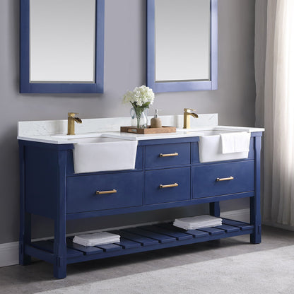 Georgia 72" Double Bathroom Vanity Set in Jewelry Blue and Aosta White Composite Stone Top with White Farmhouse Basin without Mirror