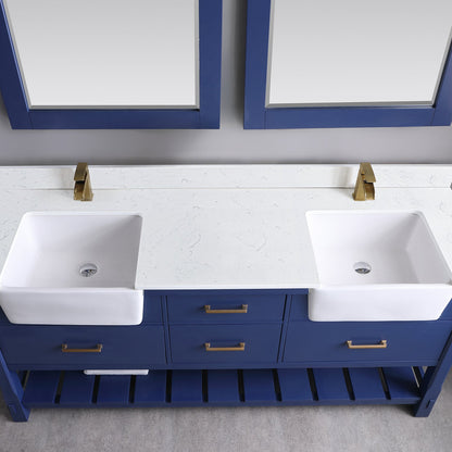 Georgia 72" Double Bathroom Vanity Set in Jewelry Blue and Aosta White Composite Stone Top with White Farmhouse Basin without Mirror