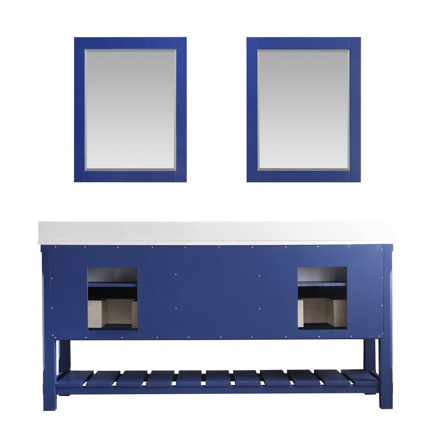 Georgia 72" Double Bathroom Vanity Set in Jewelry Blue and Aosta White Composite Stone Top with White Farmhouse Basin with Mirror