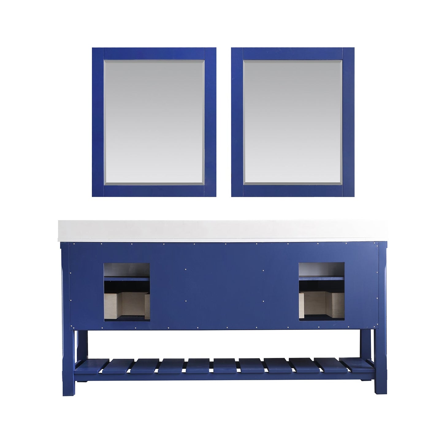 Georgia 72" Double Bathroom Vanity Set in Jewelry Blue and Aosta White Composite Stone Top with White Farmhouse Basin with Mirror