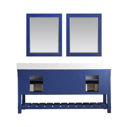 Georgia 72" Double Bathroom Vanity Set in Jewelry Blue and Aosta White Composite Stone Top with White Farmhouse Basin with Mirror