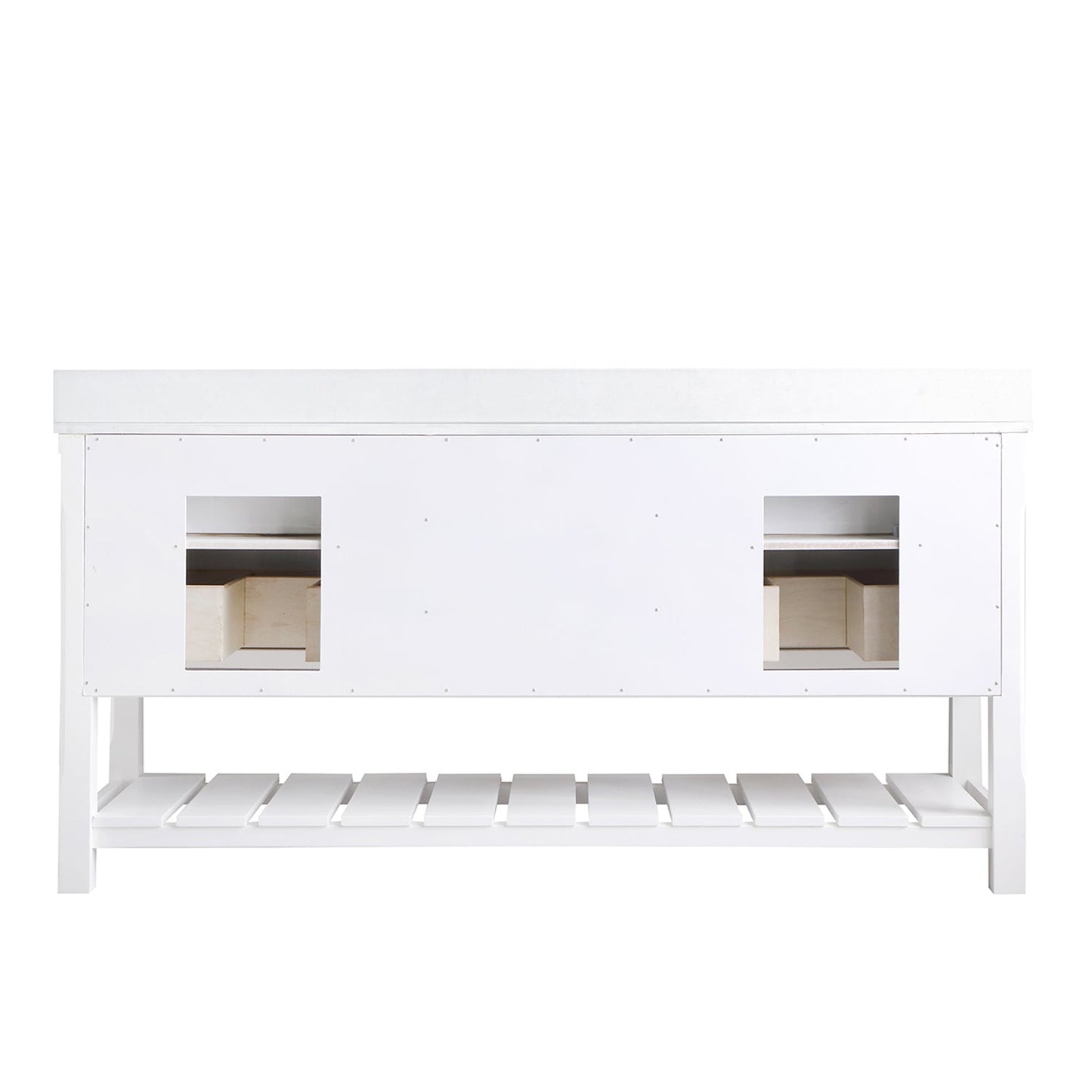 Georgia 72" Double Bathroom Vanity Set in White and Aosta White Composite Stone Top with White Farmhouse Basin without Mirror