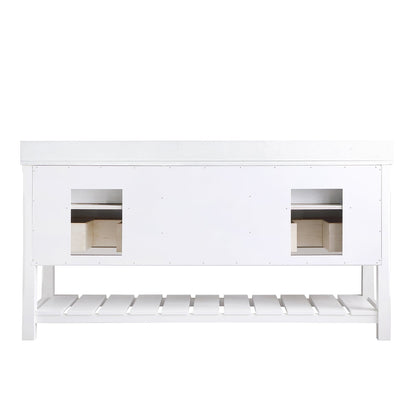 Georgia 72" Double Bathroom Vanity Set in White and Aosta White Composite Stone Top with White Farmhouse Basin without Mirror