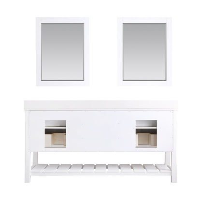 Georgia 72" Double Bathroom Vanity Set in White and Aosta White Composite Stone Top with White Farmhouse Basin with Mirror