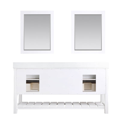 Georgia 72" Double Bathroom Vanity Set in White and Aosta White Composite Stone Top with White Farmhouse Basin with Mirror