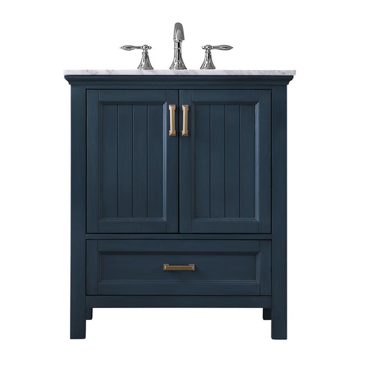 Isla 30" Single Bathroom Vanity Set in Classic Blue and Carrara White Marble Countertop without Mirror