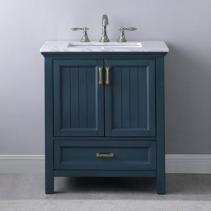 Isla 30" Single Bathroom Vanity Set in Classic Blue and Carrara White Marble Countertop without Mirror