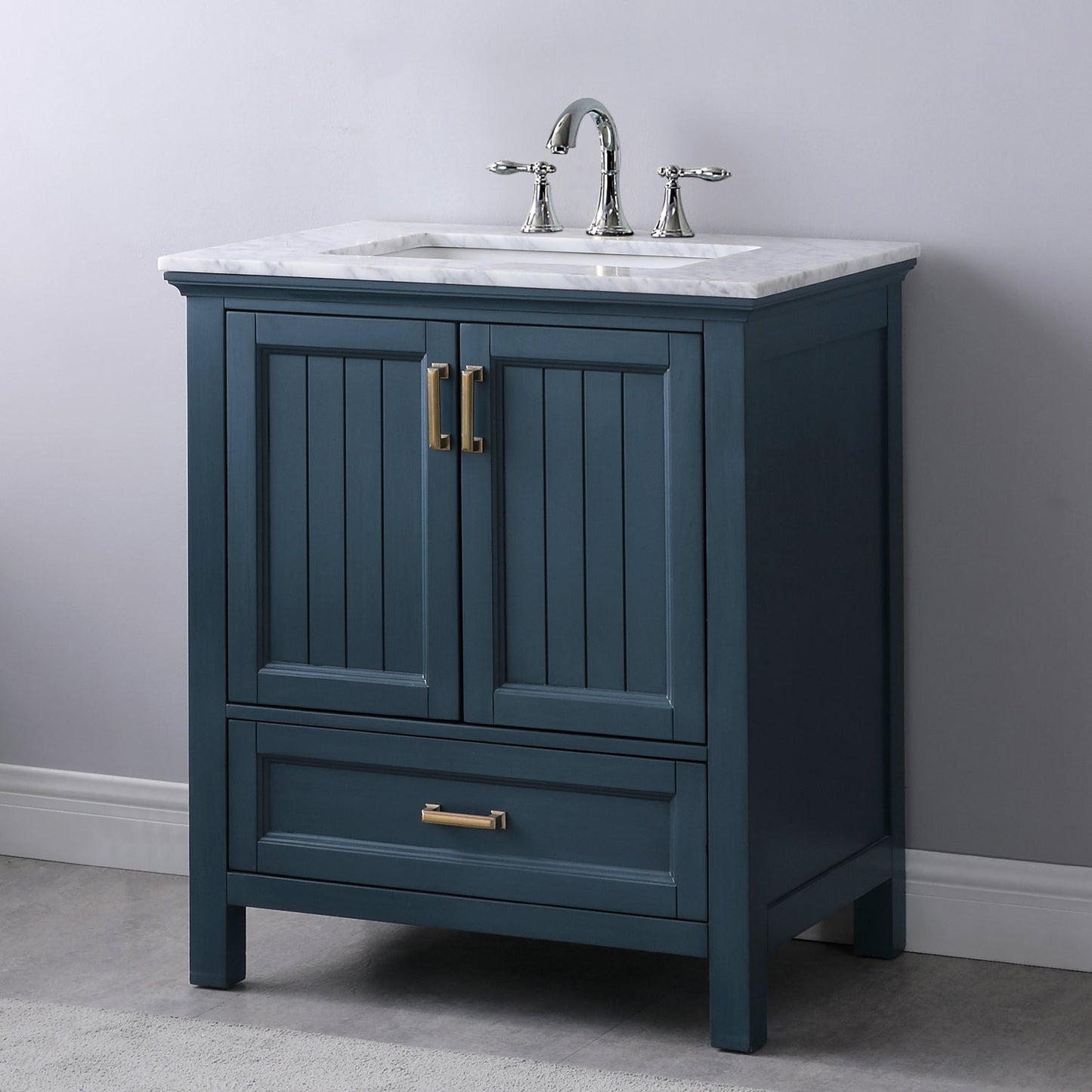 Isla 30" Single Bathroom Vanity Set in Classic Blue and Carrara White Marble Countertop without Mirror
