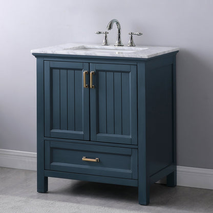Isla 30" Single Bathroom Vanity Set in Classic Blue and Carrara White Marble Countertop without Mirror
