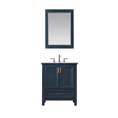 Isla 30" Single Bathroom Vanity Set in Classic Blue and Carrara White Marble Countertop with Mirror