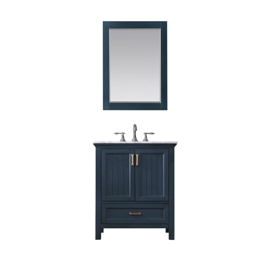 Isla 30" Single Bathroom Vanity Set in Classic Blue and Carrara White Marble Countertop with Mirror