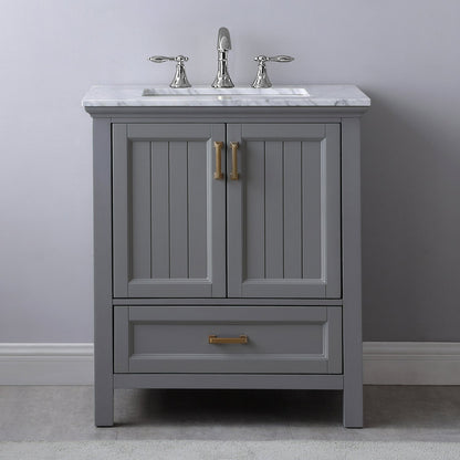 Isla 30" Single Bathroom Vanity Set in Gray and Carrara White Marble Countertop without Mirror