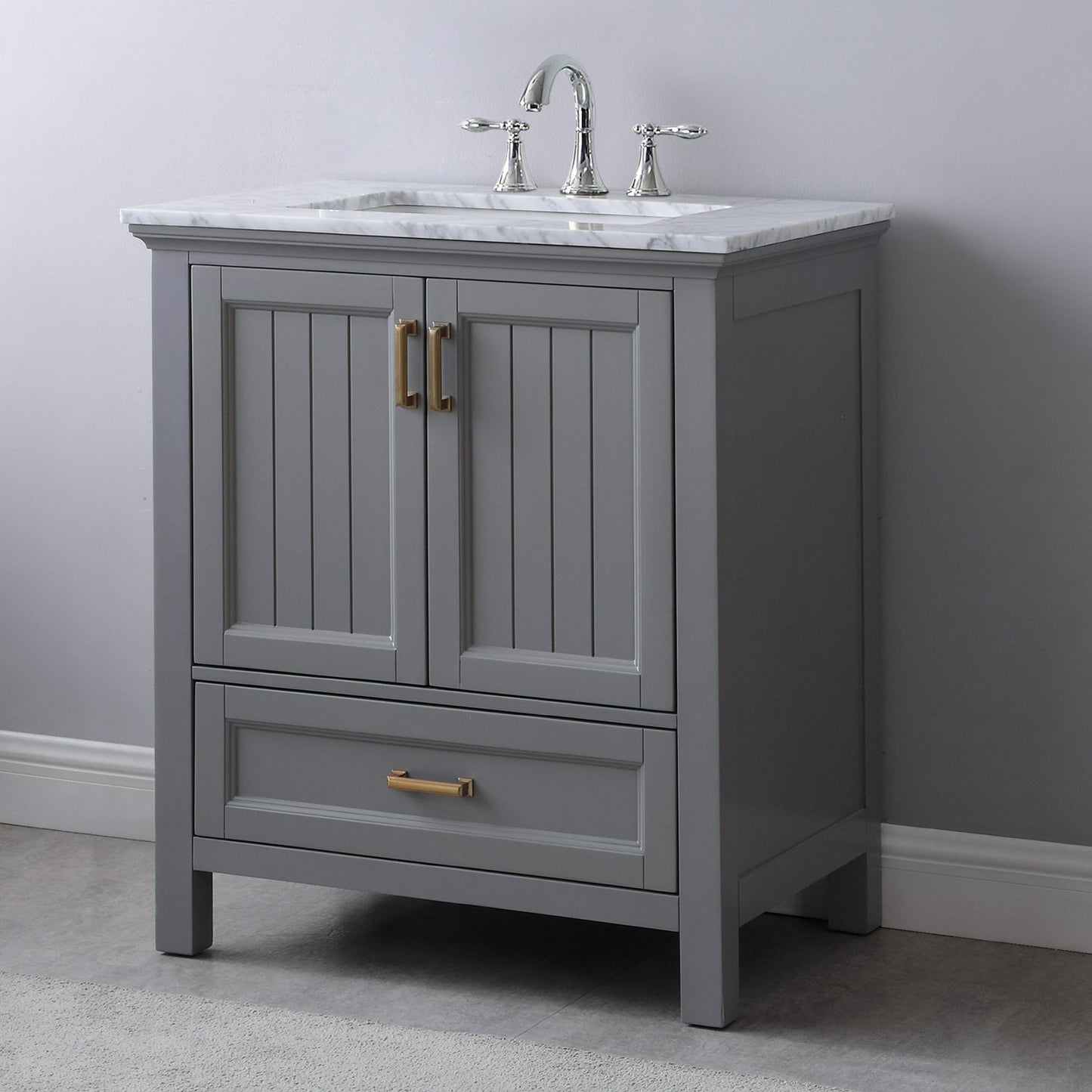 Isla 30" Single Bathroom Vanity Set in Gray and Carrara White Marble Countertop without Mirror