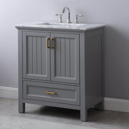 Isla 30" Single Bathroom Vanity Set in Gray and Carrara White Marble Countertop without Mirror