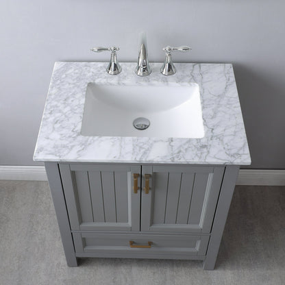 Isla 30" Single Bathroom Vanity Set in Gray and Carrara White Marble Countertop without Mirror